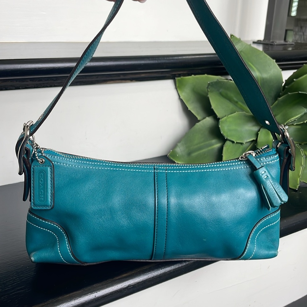 New vintage coach, genuine, leather, aqua blue shoulder, handbag purse collector